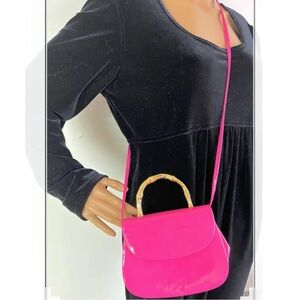 Hot Pink Patent-Finish Mini Bag – Gold Top Handle Convertible Crossbody